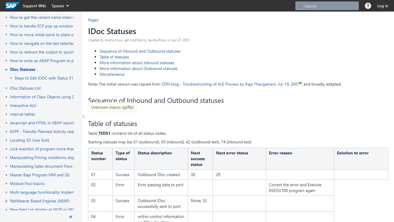 IDoc Statuses - ABAP Development - Support Wiki